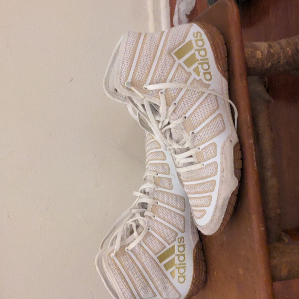 White Adidas wrestling sneakers